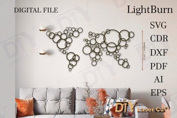 Download World Map Circles Wall Art Laser Cut - Art Collection