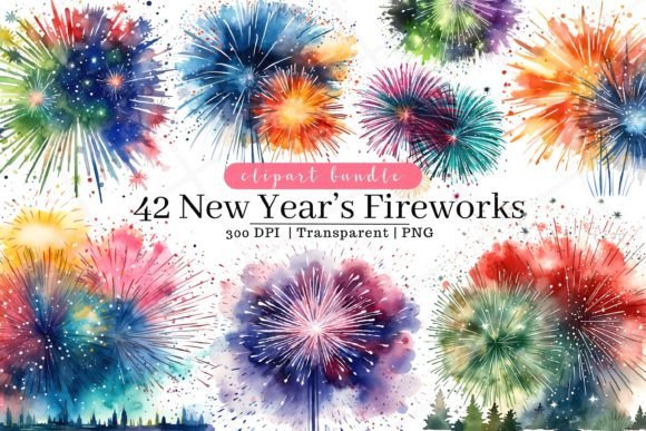 Download New Year's Fireworks Watercolor Clipart - Art Collection