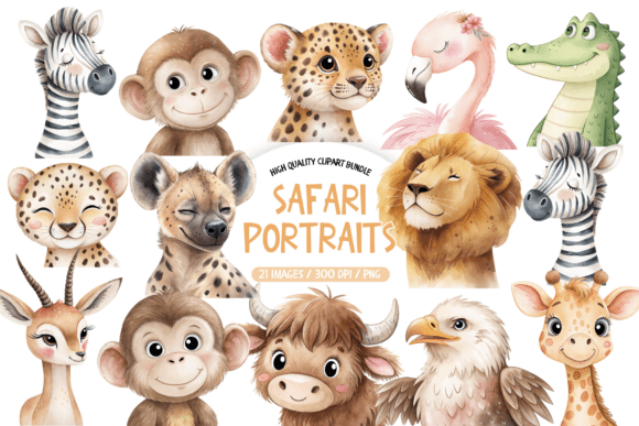 Download Safari Animal Portraits Clipart - Art Collection