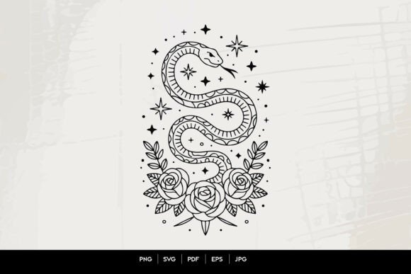 Download Mystic Snake and Roses Line Art SVG - Art Collection