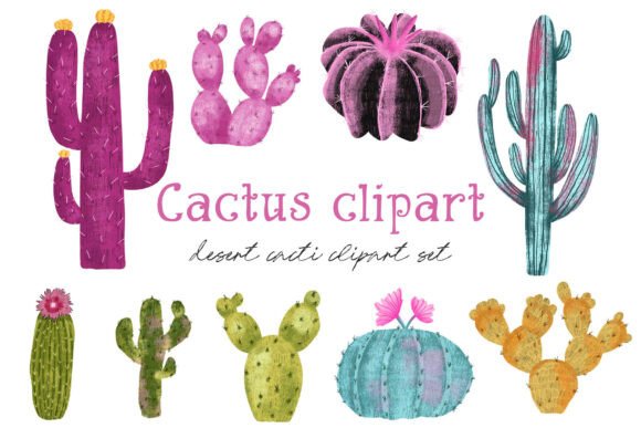 Download Vivid Colorful Cactus Clipart Set - Art Collection