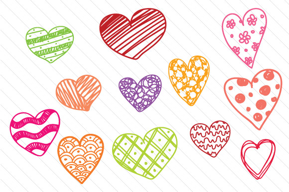 Download Set of 12 Hand Drawn Hearts - Art Collection