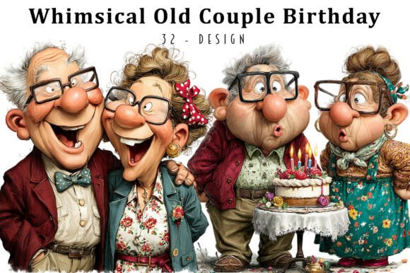 Download Whimsical Old Couple Birthday Clipart - Art Collection