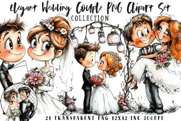 Download Elegant Wedding Couple PNG Clipart Set - Art Collection