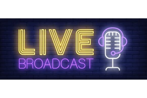 Download Live Broadcast Neon Sign. Headset and Mi - Road Collection